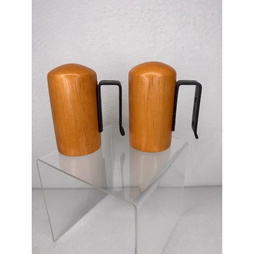 Wood Salt & Pepper Shakers Mid Century Modern Clip Holder Set